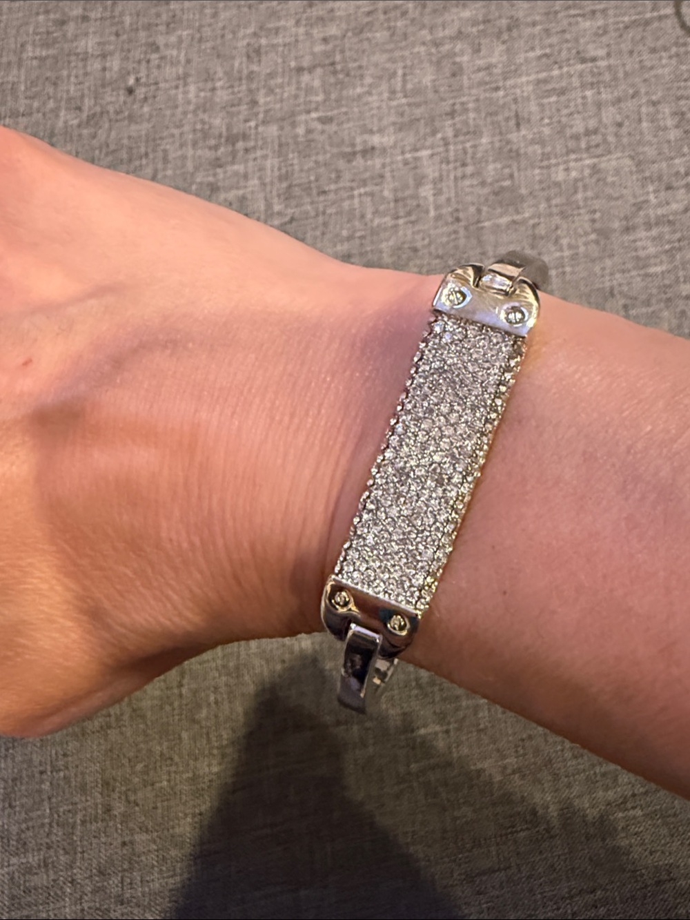 henri bendel Silver Crystal Pavé Bar Bangle Bracelet; -7”; small wrist